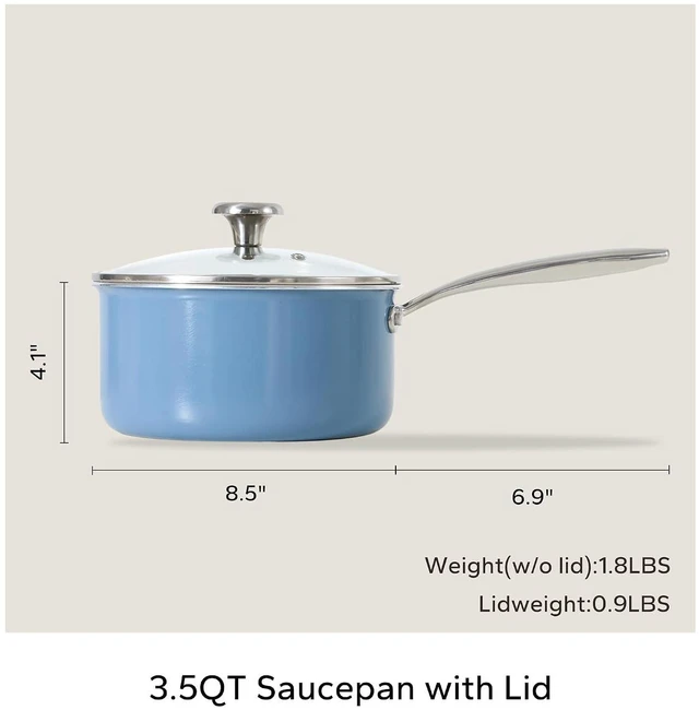 Alt view image 6 of 7 - Redchef Nonstick Ceramic Sauce Pan With Lid, 3.5QT Small Cooking Pot,Nonstick Deep Frying Pan 5QT, Stay-Cool Handle & Lid, Dishwasher & Oven Safe, Non Toxic,PFAS,PFOA & PTFE Free(Blue