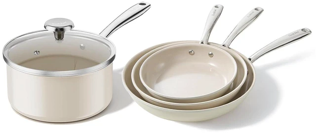 Main image of Redchef Ceramic Sauce Pan with Lid 2.5QT+3PCS Frying Pan, Nonstick Cooking Pot with Stay-Cool Handle, Kitchen Non Toxic Soup Pot, PTFE & PFOA Free, Oven Dishwasher Safe, Compatible All Stovetops