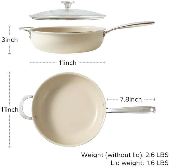 Alt view image 7 of 7 - Redchef Ceramic Saute Pan with Lid, Nonstick Deep Frying Pan, 5QT Jumbo Cooker with Helper Handle & Lid, Non Toxic Ceramic Cooking Pan, Chef Pan, Dishwasher & Oven Safe, PFAS PFOA & PTFE Free with 3PC