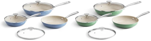 Main image of Redchef Nonstick 12-Piece Fry Pan Set, 8, 9.5, and 11 Inch Frying Pans with Tempered Glass Lids, Stay-Cool Handles, Dishwasher & Oven Safe, Induction Safe, Compatible with All Cooktops, blue green