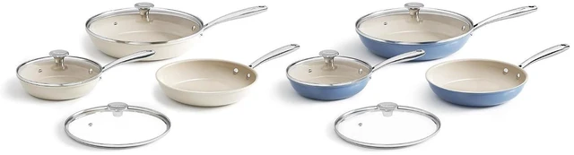 Main image of Redchef Nonstick 12-Piece Fry Pan Set, 8, 9.5, and 11 Inch Frying Pans with Tempered Glass Lids, Stay-Cool Handles, Dishwasher & Oven Safe, Induction Safe, Compatible with All Cooktops, beige blue