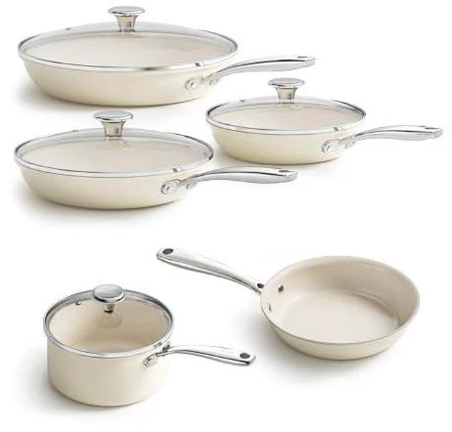 Main image of Redchef Nonstick Mini Cookware Set, 8"Ceramic Fry Pan 2.5Qt Sauce Pan with Lid, 6PCS Frying Pans (8",9.5", 11"), Dishwasher/Oven/Induction Safe, Compatible All Cooktop, PFAS & PTFE &PFOA Free (Beige)