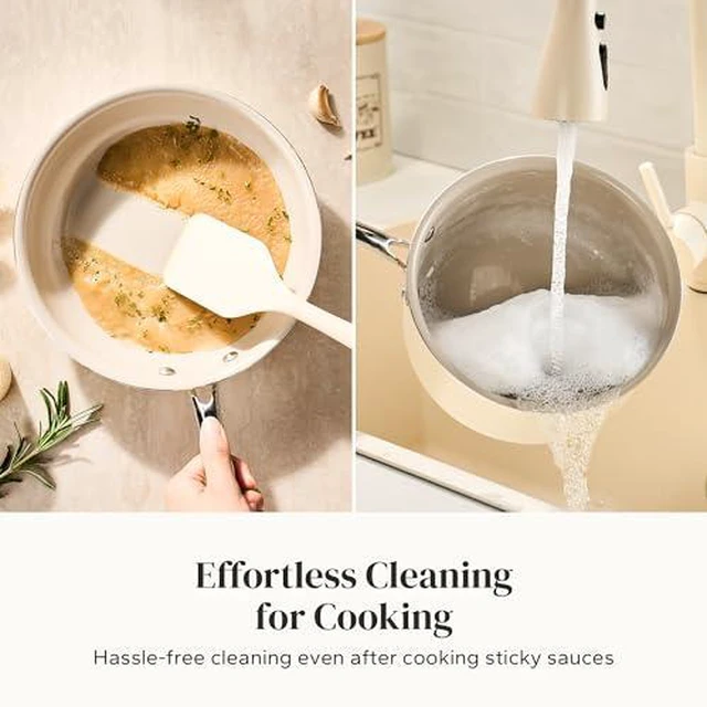 Alt view image 2 of 7 - Redchef Nonstick Mini Cookware Set, 8"Ceramic Fry Pan 2.5Qt Sauce Pan with Lid, 6PCS Frying Pans (8",9.5", 11"), Dishwasher/Oven/Induction Safe, Compatible All Cooktop, PFAS & PTFE &PFOA Free (Beige)