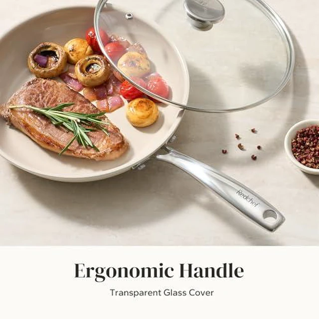 Alt view image 7 of 7 - Redchef Nonstick Mini Cookware Set, 8"Ceramic Fry Pan 2.5Qt Sauce Pan with Lid, 6PCS Frying Pans (8",9.5", 11"), Dishwasher/Oven/Induction Safe, Compatible All Cooktop, PFAS & PTFE &PFOA Free (Beige)
