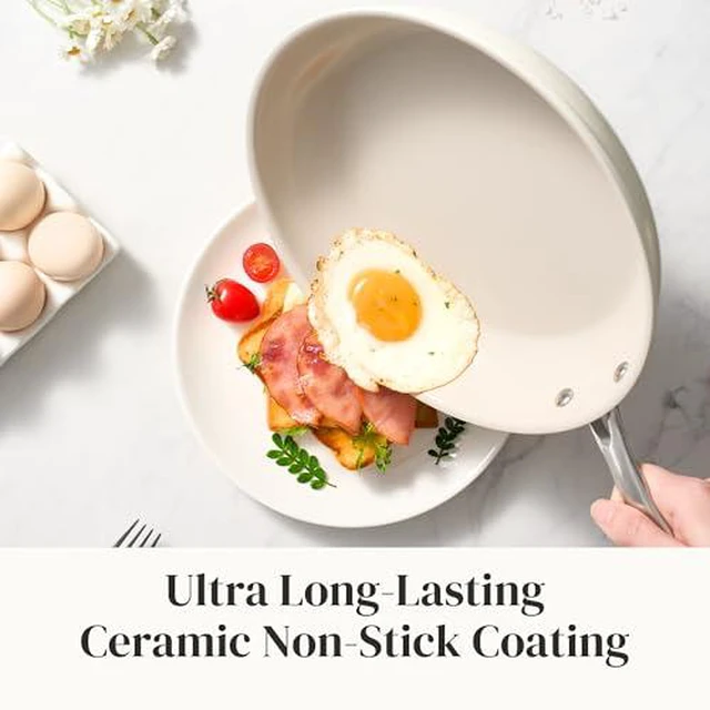 Alt view image 5 of 7 - Redchef Nonstick Mini Cookware Set, 8"Ceramic Fry Pan 2.5Qt Sauce Pan with Lid, 6PCS Frying Pans (8",9.5", 11"), Dishwasher/Oven/Induction Safe, Compatible All Cooktop, PFAS & PTFE &PFOA Free (Beige)
