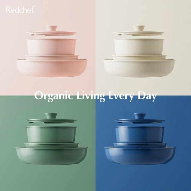Alt view image 3 of 7 - Redchef Ceramic Pots and Pans Set Non Stick, Nonstick Kitchen Cookware Sets, Non Toxic Pots and Pans Set Non Stick, PFAS PFOA & PTFE Free, Nonstick Frying Pans Set, Ceramic Pan Skillet, RV Cookware
