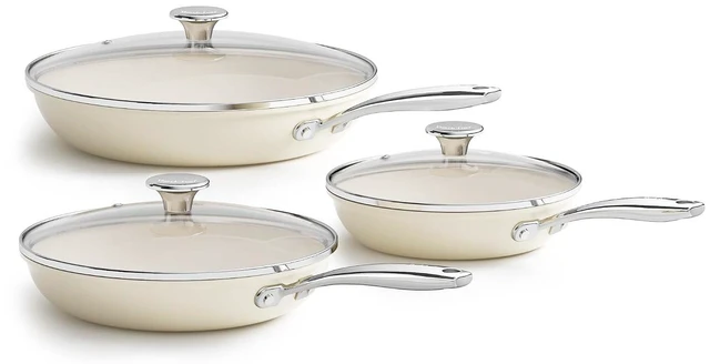 Alt view image 7 of 7 - Redchef Ceramic Stock Pot with Lid 5 QT+ 6PCS Frying Pans (8", 9.5", 11"), Dishwasher & Oven Safe, Induction Safe, Compatible with All Cooktops, PFAS & PTFE & PFOA Free (Beige)