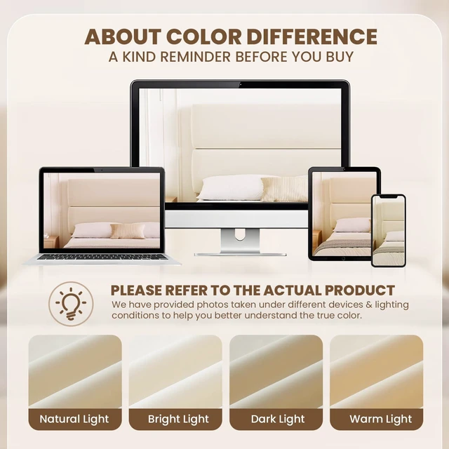 Alt view image 4 of 7 - GRUSIGN Queen Size Platform Bed Frame with Velvet Headboard, Adjustable Height Wooden Slats Support, Upholstered Mattress Foundation, Fits Mattress or Mattress with Box Spring, Easy Assembly, Beige