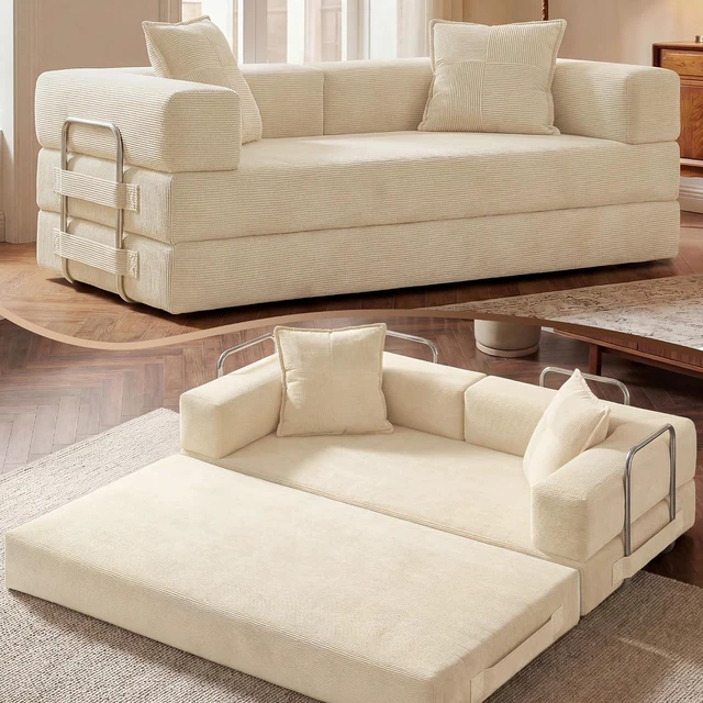 Main image of GRUSIGN 78" 5-in-1 Convertible Futon Sofa Bed, Boneless Corduroy, Ivory