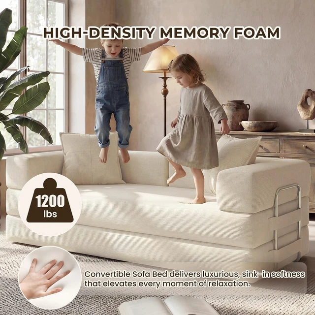 Alt view image 6 of 7 - GRUSIGN 78" 5-in-1 Convertible Futon Sofa Bed, Boneless Corduroy, Ivory