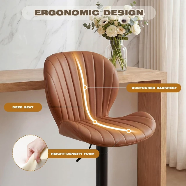 Alt view image 3 of 7 - GRUSIGN Bar Stools Set of 4, Modern Swivel Adjustable Bar Chairs, Faux Leather Upholstered Counter Height Bar Stools with Backrest, Comfort Barstools for Kitchen Island, Home Bar, Brown
