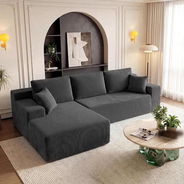 Main image of GRUSIGN Cloud Sectional Boneless Couches for Living Room, Modular L Shaped Couch with Deep Seat Oversized Left Facing Chaise, Memory Foam Compressed Spineless 3 Seater Sofa for Apartment, Grey
