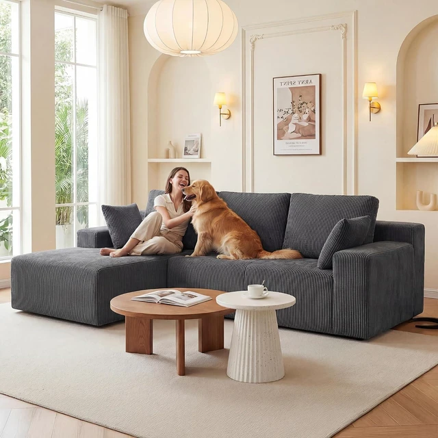 Alt view image 5 of 7 - GRUSIGN Cloud Sectional Boneless Couches for Living Room, Modular L Shaped Couch with Deep Seat Oversized Left Facing Chaise, Memory Foam Compressed Spineless 3 Seater Sofa for Apartment, Grey