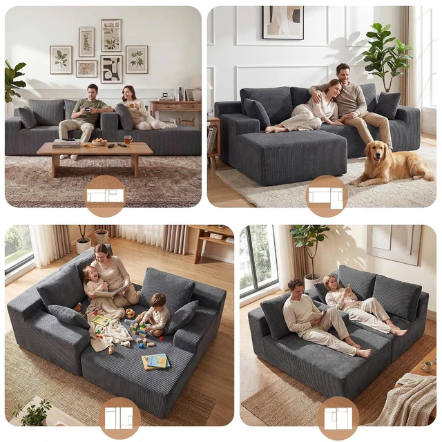 Alt view image 3 of 7 - GRUSIGN Cloud Sectional Boneless Couches for Living Room, Modular L Shaped Couch with Deep Seat Oversized Left Facing Chaise, Memory Foam Compressed Spineless 3 Seater Sofa for Apartment, Grey