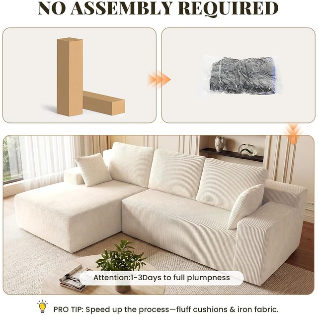 Alt view image 7 of 7 - GRUSIGN Cloud Sectional Boneless Couches for Living Room, Modular L Shaped Couch with Deep Seat Oversized Left Facing Chaise, Memory Foam Compressed Spineless 3 Seater Sofa for Apartment, Beige