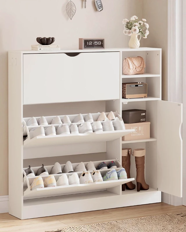 Main image of GRUSIGN Shoe Cabinet for Entryway with 3 Flip Drawers, Narrow Shoe Storage Cabinet, Hidden Slim Shoe Organizer with Adjustable Shelf for Foyer, Hallway