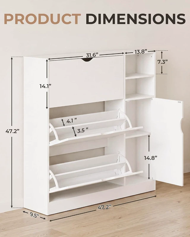 Alt view image 2 of 7 - GRUSIGN Shoe Cabinet for Entryway with 3 Flip Drawers, Narrow Shoe Storage Cabinet, Hidden Slim Shoe Organizer with Adjustable Shelf for Foyer, Hallway