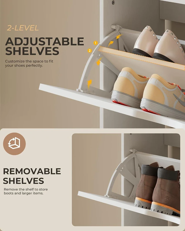 Alt view image 4 of 7 - GRUSIGN Shoe Cabinet for Entryway with 3 Flip Drawers, Narrow Shoe Storage Cabinet, Hidden Slim Shoe Organizer with Adjustable Shelf for Foyer, Hallway