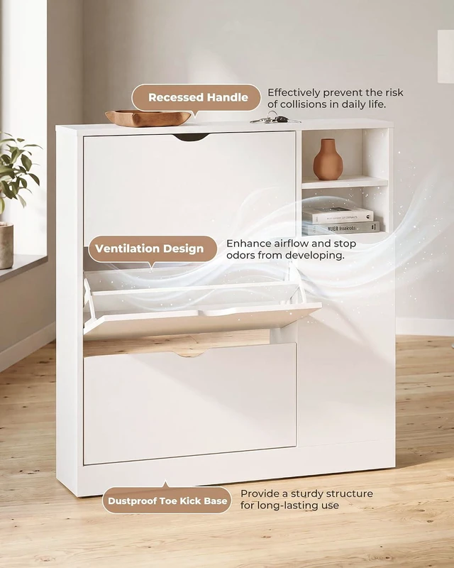 Alt view image 6 of 7 - GRUSIGN Shoe Cabinet for Entryway with 3 Flip Drawers, Narrow Shoe Storage Cabinet, Hidden Slim Shoe Organizer with Adjustable Shelf for Foyer, Hallway
