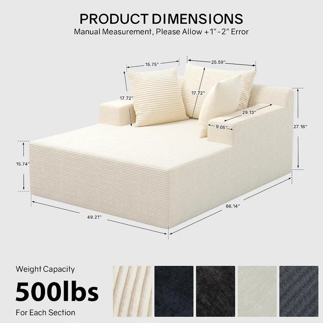 Alt view image 2 of 7 - 66" Chaise Lounge Chair Indoor, Oversized Boneless Lounge Chair with 3 Pillows, Cloud Reading Chair for Living Room Bedroom, Deep Seat Sleeper Couch, No Assembly Required