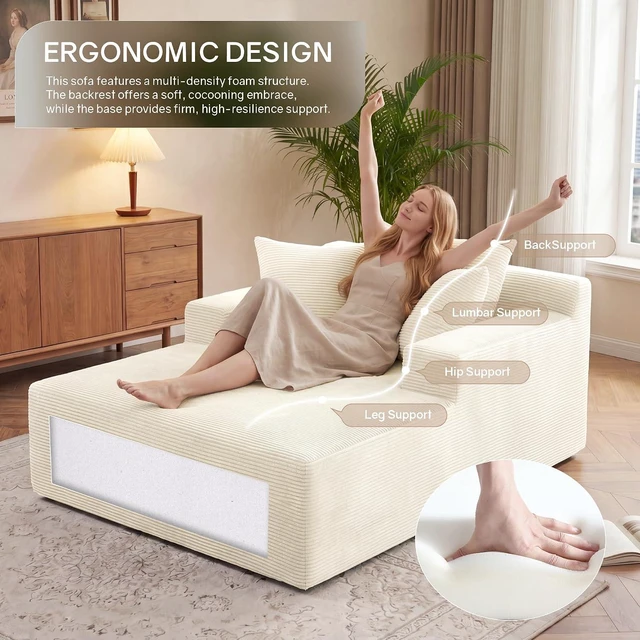 Alt view image 3 of 7 - 66" Chaise Lounge Chair Indoor, Oversized Boneless Lounge Chair with 3 Pillows, Cloud Reading Chair for Living Room Bedroom, Deep Seat Sleeper Couch, No Assembly Required