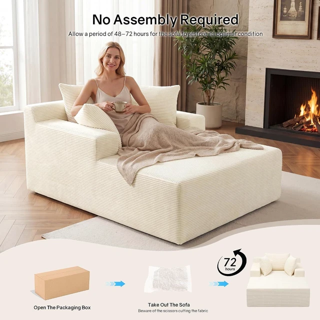 Alt view image 5 of 7 - 66" Chaise Lounge Chair Indoor, Oversized Boneless Lounge Chair with 3 Pillows, Cloud Reading Chair for Living Room Bedroom, Deep Seat Sleeper Couch, No Assembly Required