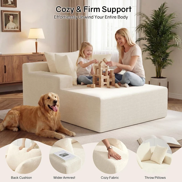 Alt view image 7 of 7 - 66" Chaise Lounge Chair Indoor, Oversized Boneless Lounge Chair with 3 Pillows, Cloud Reading Chair for Living Room Bedroom, Deep Seat Sleeper Couch, No Assembly Required