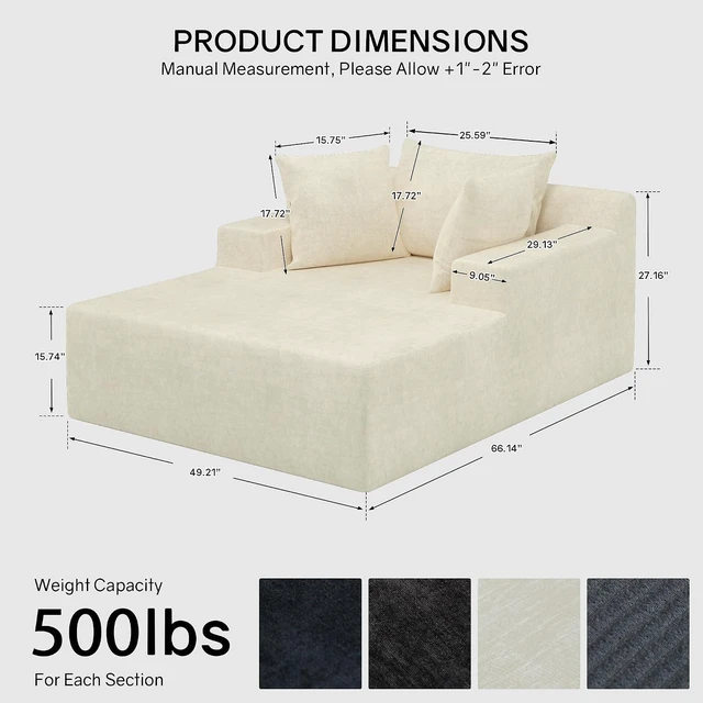 Alt view image 2 of 7 - 66" Chaise Lounge Chair Indoor, Oversized Boneless Lounge Chair with 3 Pillows, Cloud Reading Chair for Living Room Bedroom, Deep Seat Sleeper Couch, No Assembly Required