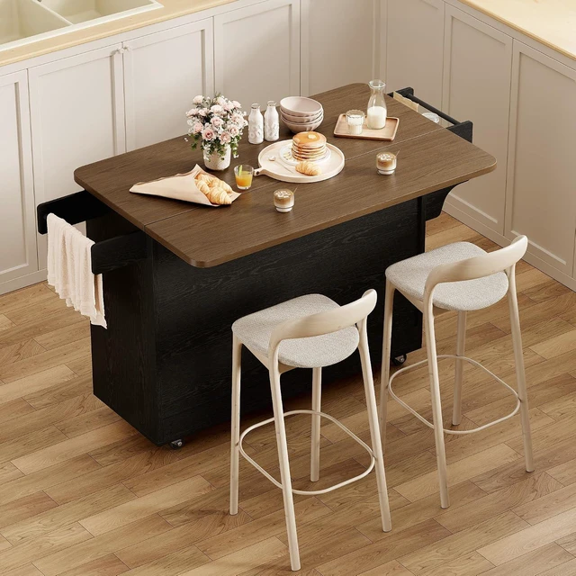 Alt view image 2 of 7 - GRUSIGN 41.7" Rolling Kitchen Island Cart with Drop Leaf Storage, Black