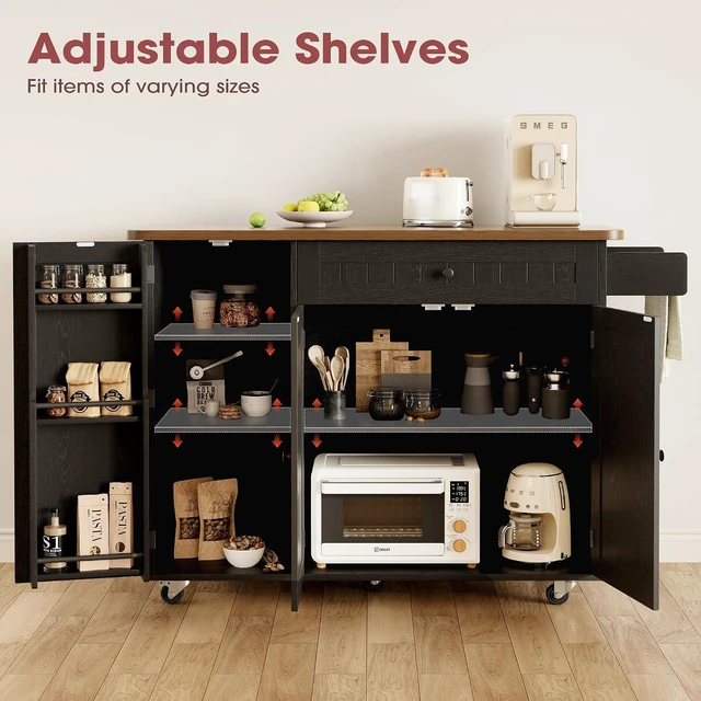 Alt view image 5 of 7 - GRUSIGN 41.7" Rolling Kitchen Island Cart with Drop Leaf Storage, Black