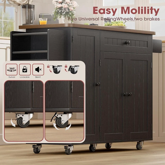 Alt view image 6 of 7 - GRUSIGN 41.7" Rolling Kitchen Island Cart with Drop Leaf Storage, Black