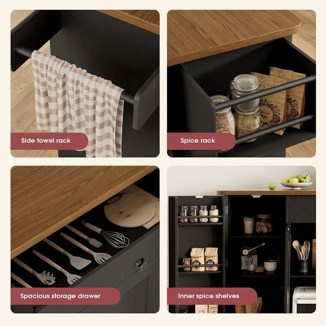 Alt view image 7 of 7 - GRUSIGN 41.7" Rolling Kitchen Island Cart with Drop Leaf Storage, Black