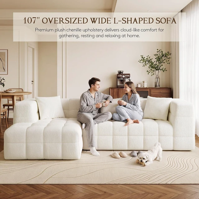 Alt view image 3 of 7 - 107" Cloud Sectional Couch with Chaise, Boneless Modular Sofa, Beige