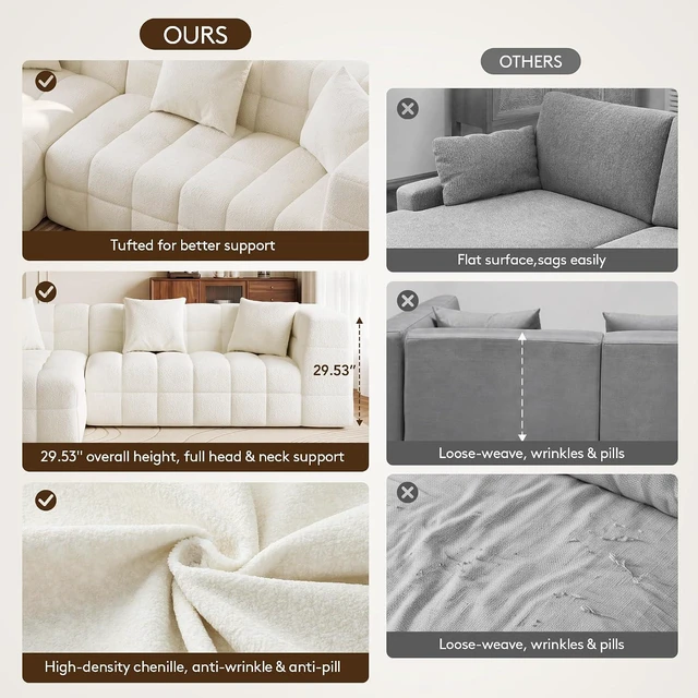 Alt view image 6 of 7 - 107" Cloud Sectional Couch with Chaise, Boneless Modular Sofa, Beige