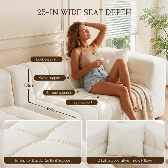 Alt view image 5 of 7 - 107" Cloud Sectional Couch with Chaise, Boneless Modular Sofa, Beige