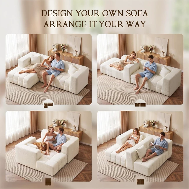 Alt view image 4 of 7 - 107" Cloud Sectional Couch with Chaise, Boneless Modular Sofa, Beige