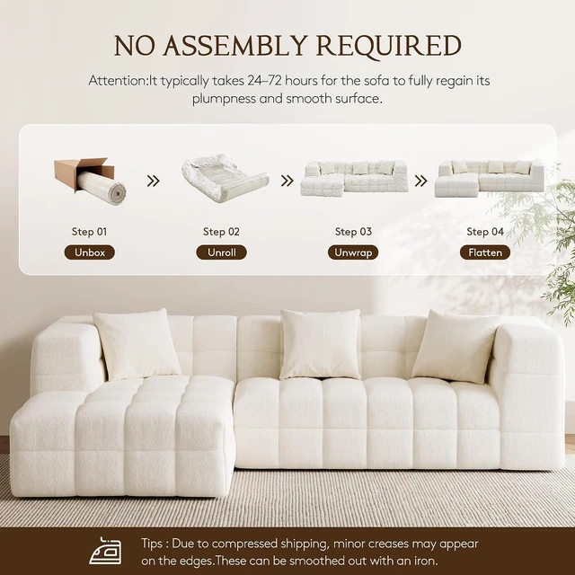 Alt view image 7 of 7 - 107" Cloud Sectional Couch with Chaise, Boneless Modular Sofa, Beige