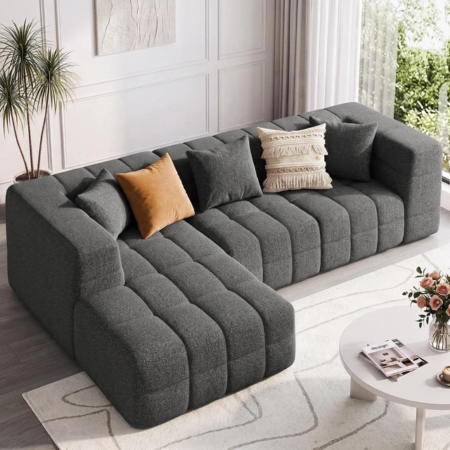 Main image of 107" Cloud Sectional Couch with Chaise, Boneless Modular Sofa, Dark Grey