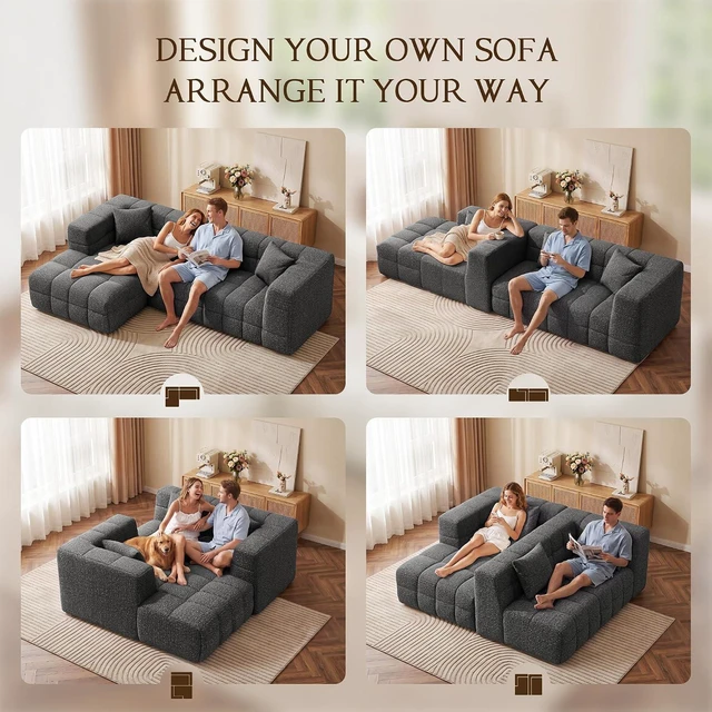 Alt view image 4 of 7 - 107" Cloud Sectional Couch with Chaise, Boneless Modular Sofa, Dark Grey