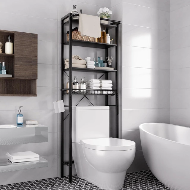 Main image of GRUSIGN Over-The-Toilet Storage Shelf, 4-Tier Bathroom Organizer Shelf, Freestanding Space Saver Shelves Over Toilet with Adjustable Shelf for Bathroom, Black