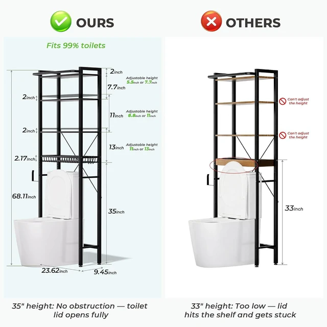 Alt view image 2 of 6 - GRUSIGN Over-The-Toilet Storage Shelf, 4-Tier Bathroom Organizer Shelf, Freestanding Space Saver Shelves Over Toilet with Adjustable Shelf for Bathroom, Black