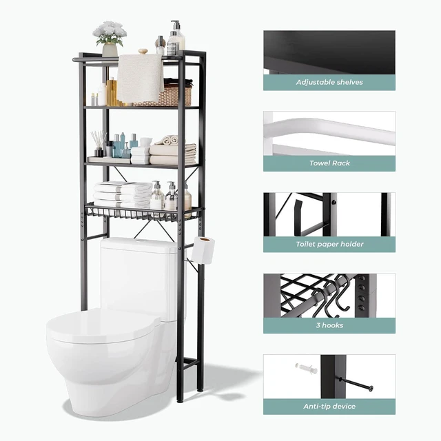 Alt view image 3 of 6 - GRUSIGN Over-The-Toilet Storage Shelf, 4-Tier Bathroom Organizer Shelf, Freestanding Space Saver Shelves Over Toilet with Adjustable Shelf for Bathroom, Black