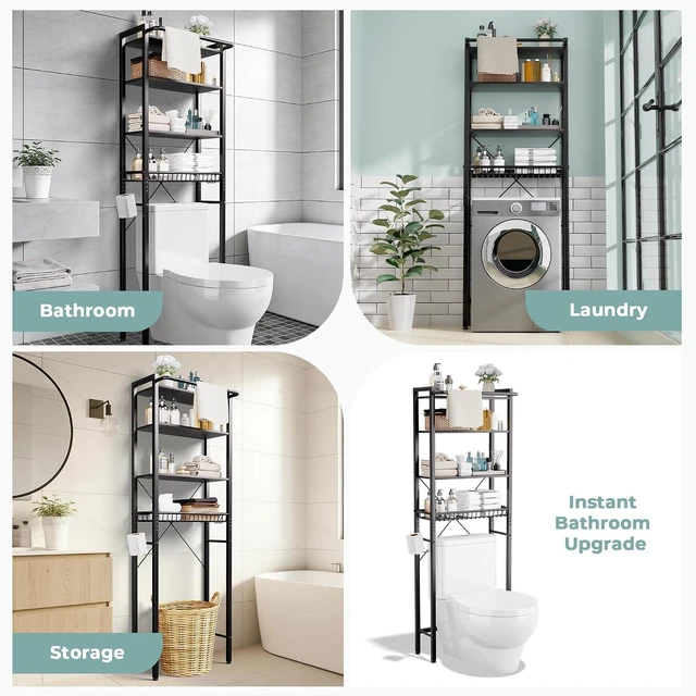 Alt view image 6 of 6 - GRUSIGN Over-The-Toilet Storage Shelf, 4-Tier Bathroom Organizer Shelf, Freestanding Space Saver Shelves Over Toilet with Adjustable Shelf for Bathroom, Black