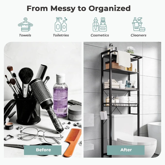 Alt view image 4 of 6 - GRUSIGN Over-The-Toilet Storage Shelf, 4-Tier Bathroom Organizer Shelf, Freestanding Space Saver Shelves Over Toilet with Adjustable Shelf for Bathroom, Black