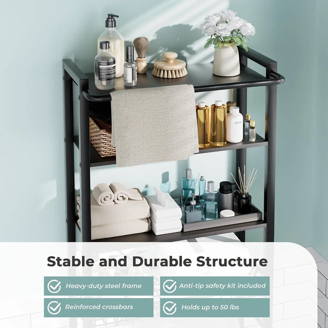 Alt view image 5 of 6 - GRUSIGN Over-The-Toilet Storage Shelf, 4-Tier Bathroom Organizer Shelf, Freestanding Space Saver Shelves Over Toilet with Adjustable Shelf for Bathroom, Black
