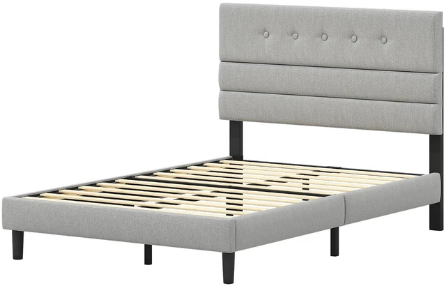 Alt view image 7 of 7 - GRUSIGN Full Size Bed Frame with Linen Fabric Headboard, Adjustable Height Upholstered Platform Bed Frame with Wooden Slats, Easy Assembly, Dark Grey