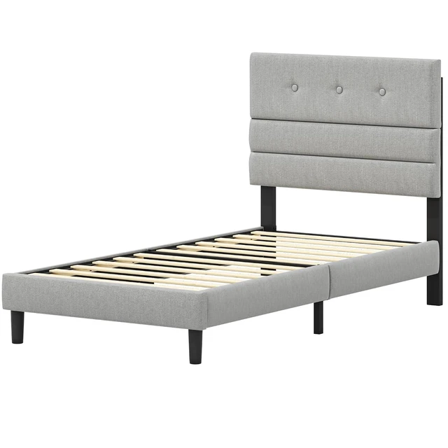 Alt view image 7 of 7 - GRUSIGN Twin Size Bed Frame with Linen Fabric Headboard, Adjustable Height Upholstered Platform Bed Frame with Wooden Slats, Easy Assembly, Dark Grey