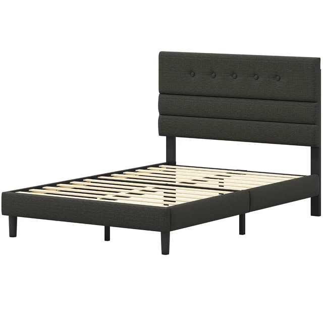Alt view image 7 of 7 - GRUSIGN Full Size Bed Frame with Linen Fabric Headboard, Adjustable Height Upholstered Platform Bed Frame with Wooden Slats, Easy Assembly, Black