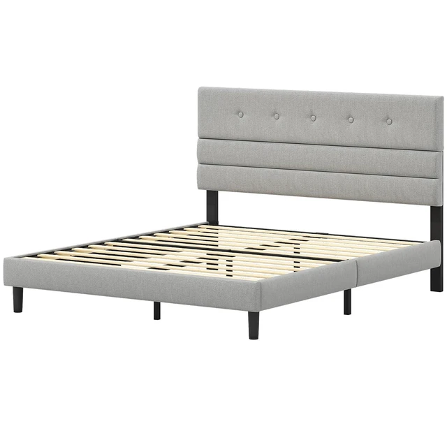 Alt view image 7 of 7 - GRUSIGN Queen Size Bed Frame with Linen Fabric Headboard, Adjustable Height Upholstered Platform Bed Frame with Wooden Slats, Easy Assembly, Dark Grey