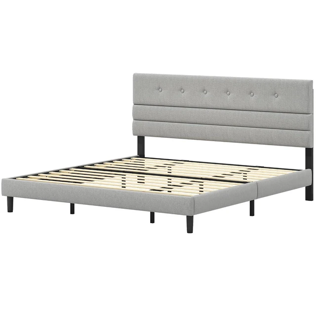 Alt view image 7 of 7 - GRUSIGN King Size Bed Frame with Linen Fabric Headboard, Adjustable Height Upholstered Platform Bed Frame with Wooden Slats, Easy Assembly, Dark Grey